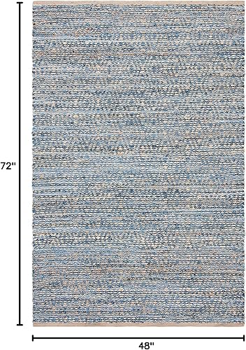 Miniatura 2 de SAFAVIEH Cape Cod Collection - Alfombra decorativa de 4 x 6 pies, natural y azul, hecha a mano de tejido plano costero trenzado, ideal para zonas de