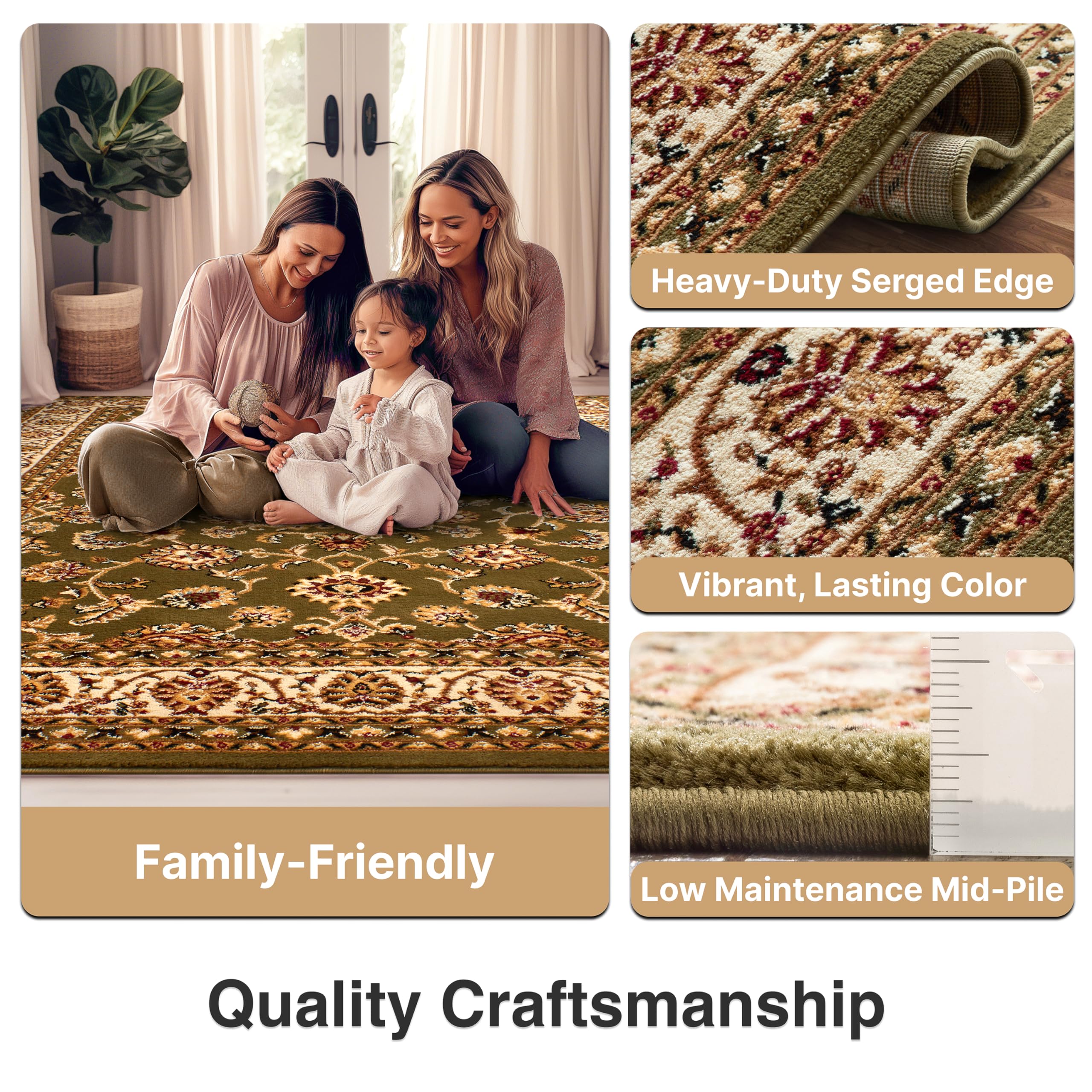 Noble Sarouk Green Persian Floral Oriental Formal Traditional Area Rug ...