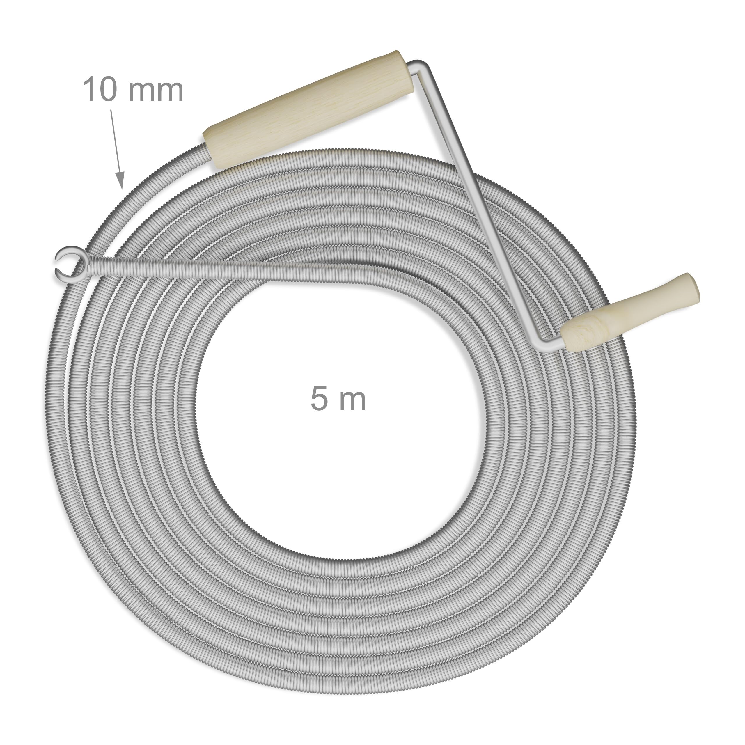 Relaxdays Desatascador Tuberías, Espiral Desatascar Fregaderos, Desagües, Duchas, WC, Acero, 5 m, Plateado