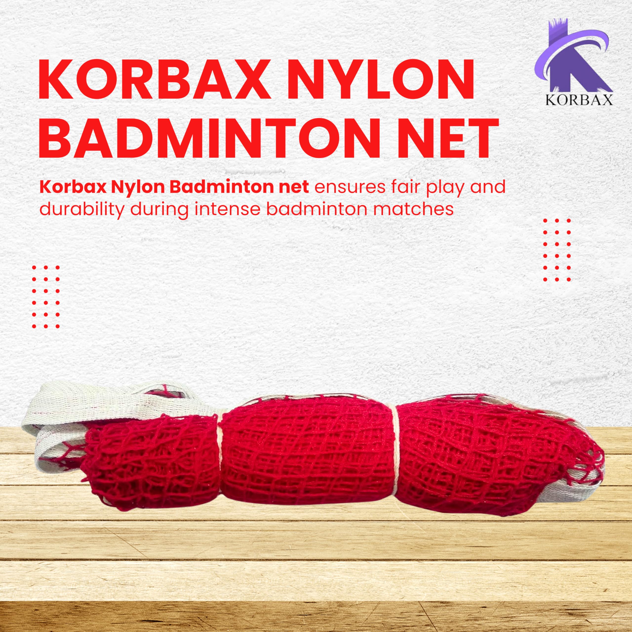Korbax Nylon Tape Border Beginner Badminton Net for Sports, Training, Practice and Fun, Beginers Net