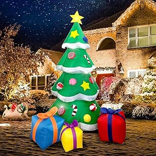 TAPIT 7 FT Inflatable Christmas Tree Decoration with Led Lights, Giant Blow Up Christmas Tree with 3 Gift Boxes and Star Treetop, Blow Up Xmas Tree for Yard, Lawn, Garden, Party (F)