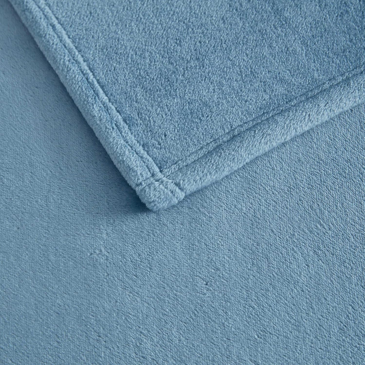 Martha Stewart - Queen Size Blanket, Ultra-Soft Plush Fleece Throw Blanket with Double-Needle Stitching, 350 GSM, Medium Weight Bedding for Bed or Couch (Bedford Solid Blue) - Image 4