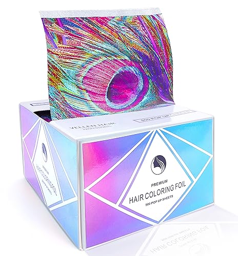 Vellen Hair Hojas de aluminio en relieve, láminas de pelo para resaltar, textura antideslizante, 500 hojas, pavo real