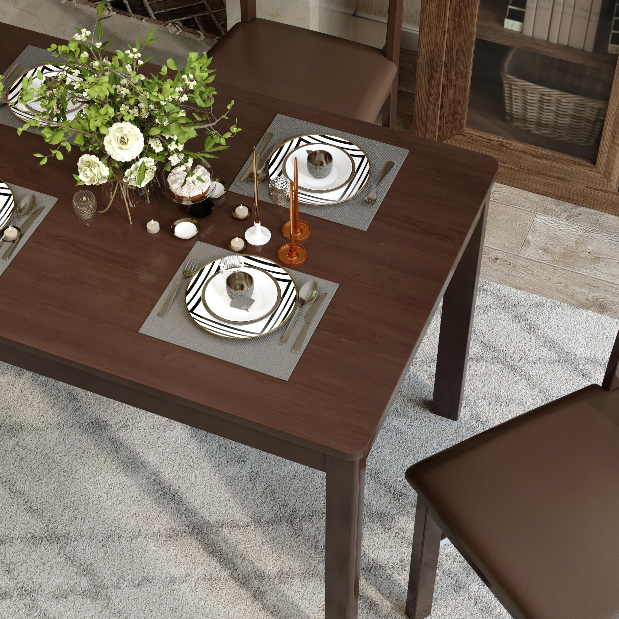 Mesa de comedor de madera maciza para 4-6 personas, mesa rectangular de cocina de 46 pulgadas, mesa de comedor para apartamento, sala de estar, restaurante (marrón)
