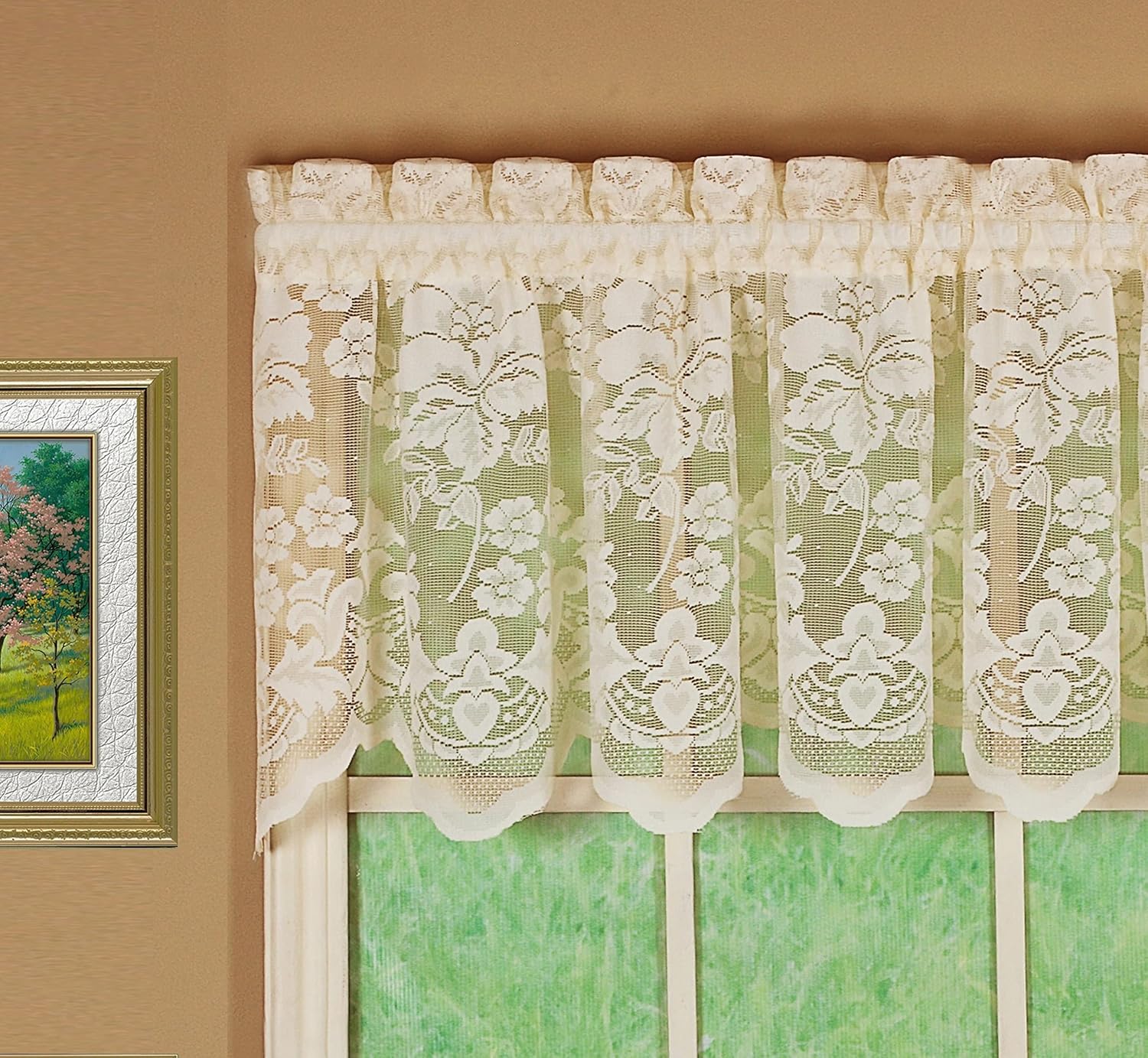 Today's Curtain Floral Vine Lace Tailored Valance 18", Ivory, 60W x 18L