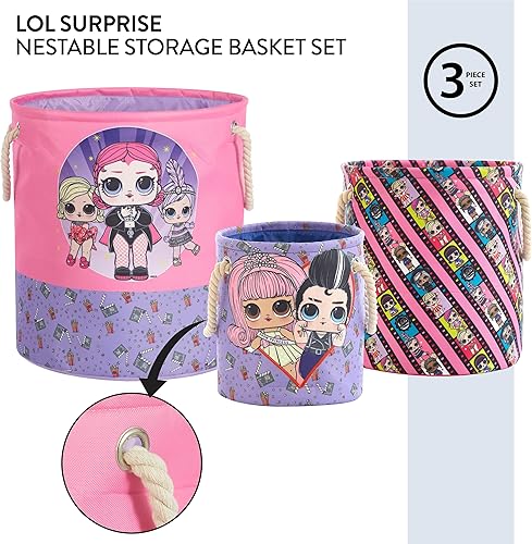 Miniatura 8 de Disney Minnie Mouse - Juego de 3 cestas de almacenamiento de juguetes de tela de varios tamaños, con asas de transporte de cuerda