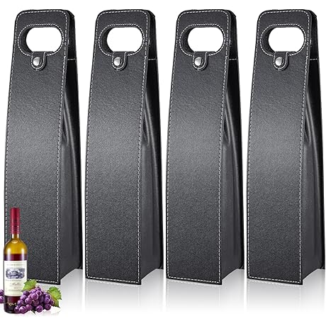 Leather Wine Bag | 4 Pcs Abbylike Reusable Leather Wine Carrier Tote