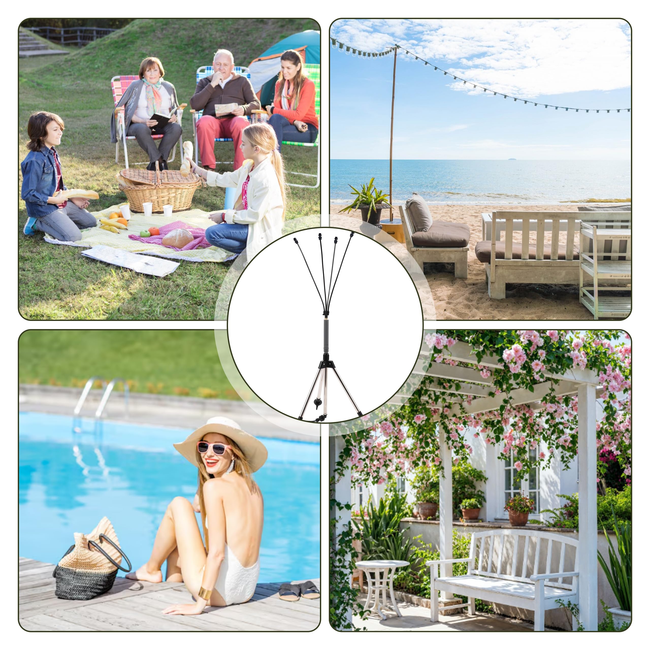 Vaporisateur sur pied pour terrasse, refroidissement de terrasse avec conduite d'eau de 8 m, système de pulvérisation portable pour terrasse, jardin, extérieur