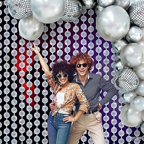 Miniatura 7 de KatchOn, Cortina de bola de discoteca plateada, extra grande, 6.5 pies, paquete de 2  Telón de fondo de feliz año nuevo  telón de fondo de bola de