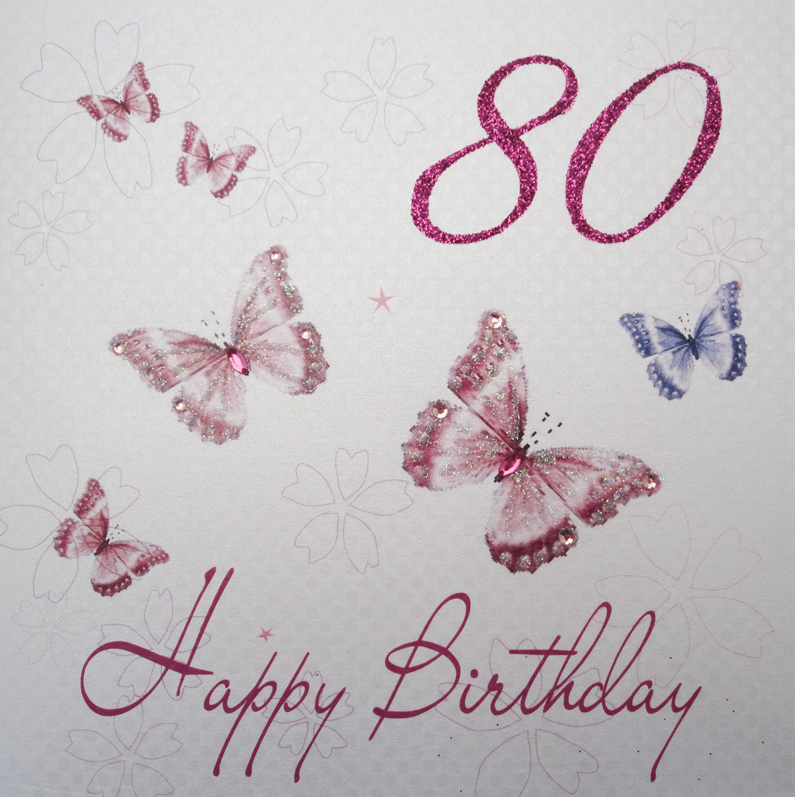 White Cotton Cards 80 Happy, Handmade 80Th Birthday Card (Butterflies)