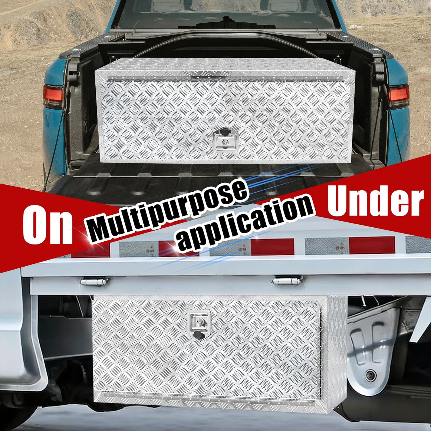 Underbody Truck Tool Box 48"x17"×18" Heavy Duty Aluminum Truck Bed Toolbox with Lock and Keys Suitable for Truck Bed Pickup RV Trailer(Silvery)