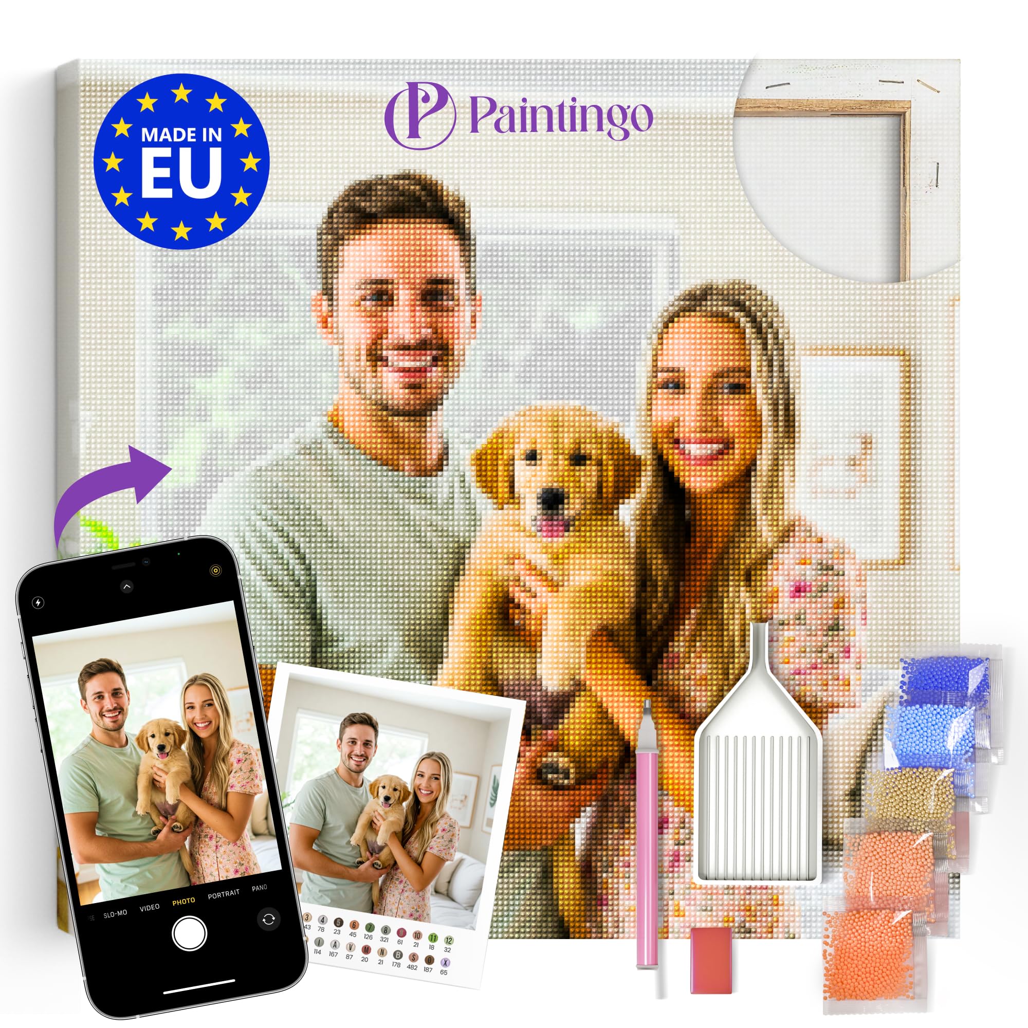PAINTINGO Personalised Diamond Art Kits Adults 80x120cm on Stretcher Frame - Create Your Own Diamond Painting - Perfect Birthday & Wedding Gift - Custom Diamond Art/Crystal Art/Gem Art
