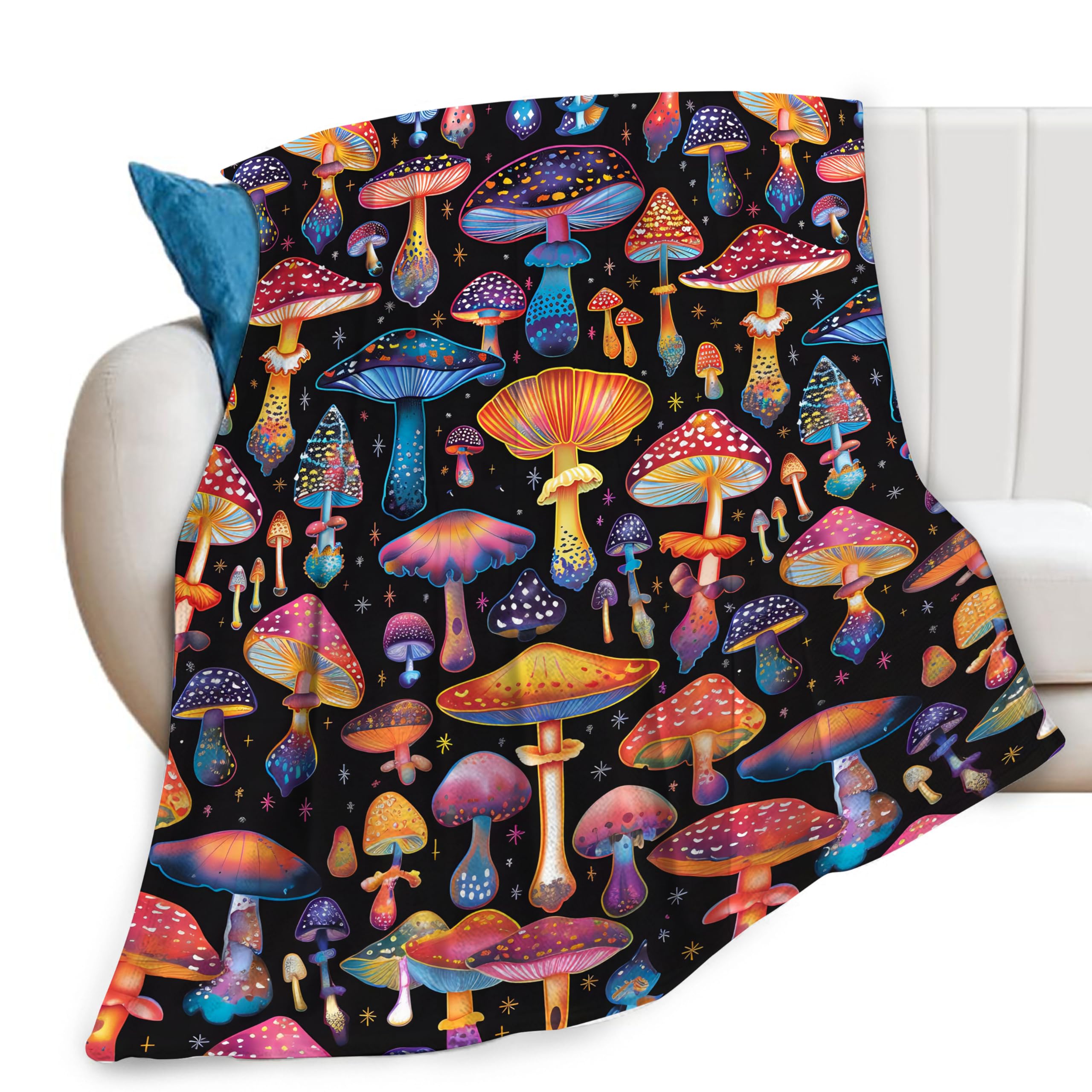 Feorafei Men's Colorful Mushroom Print Blanket Throw Blankets Gifts For Couch Sofa Bed Stuff Decor Soft Cozy Fleece Plush Warm Flannel Bedding For Lover Wo Girls Kids 60"X80"