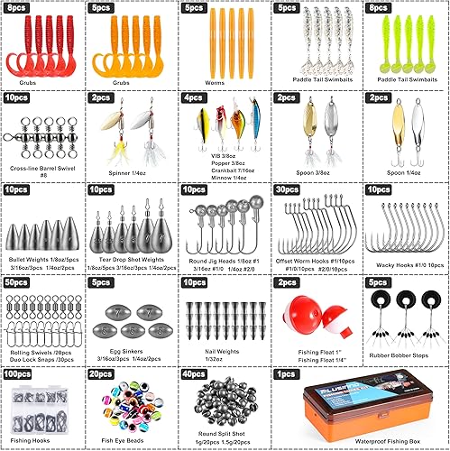 Miniatura 3 de PLUSINNO 353/404 piezas de señuelos de pesca, caja de aparejos de pesca mejorada con aparejos incluidos, crankbaits, anzuelos, pesos, otros Kit