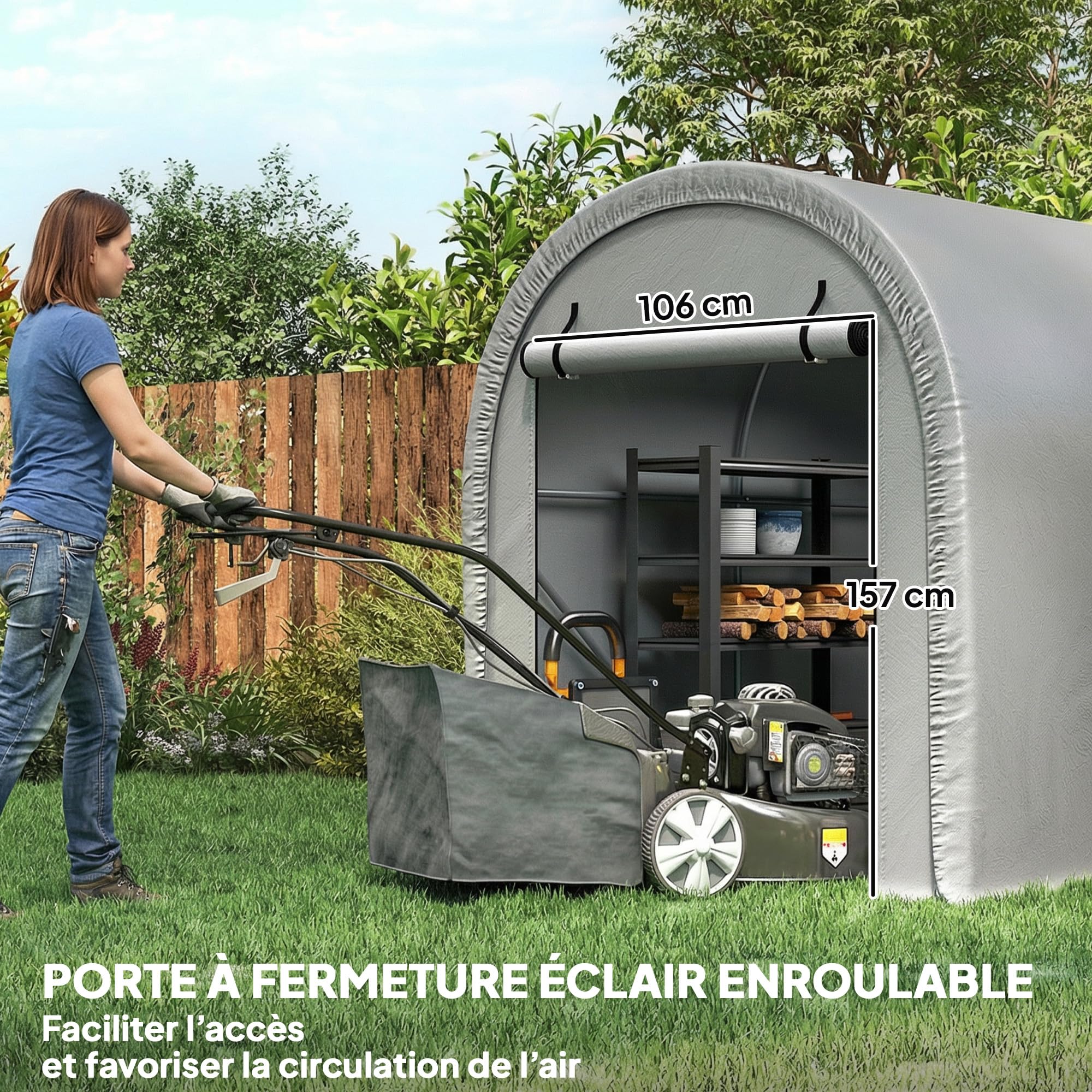 Outsunny Abri de Jardin Tente de Stockage Garage à Vélos - Acier Galvanisé & 160g/m² PE Anti-UV pour Moto et Tondeuse - Dôme Anti-Pluie Multi-Usage avec Ancrage 159x240x185cm, Gris Clair