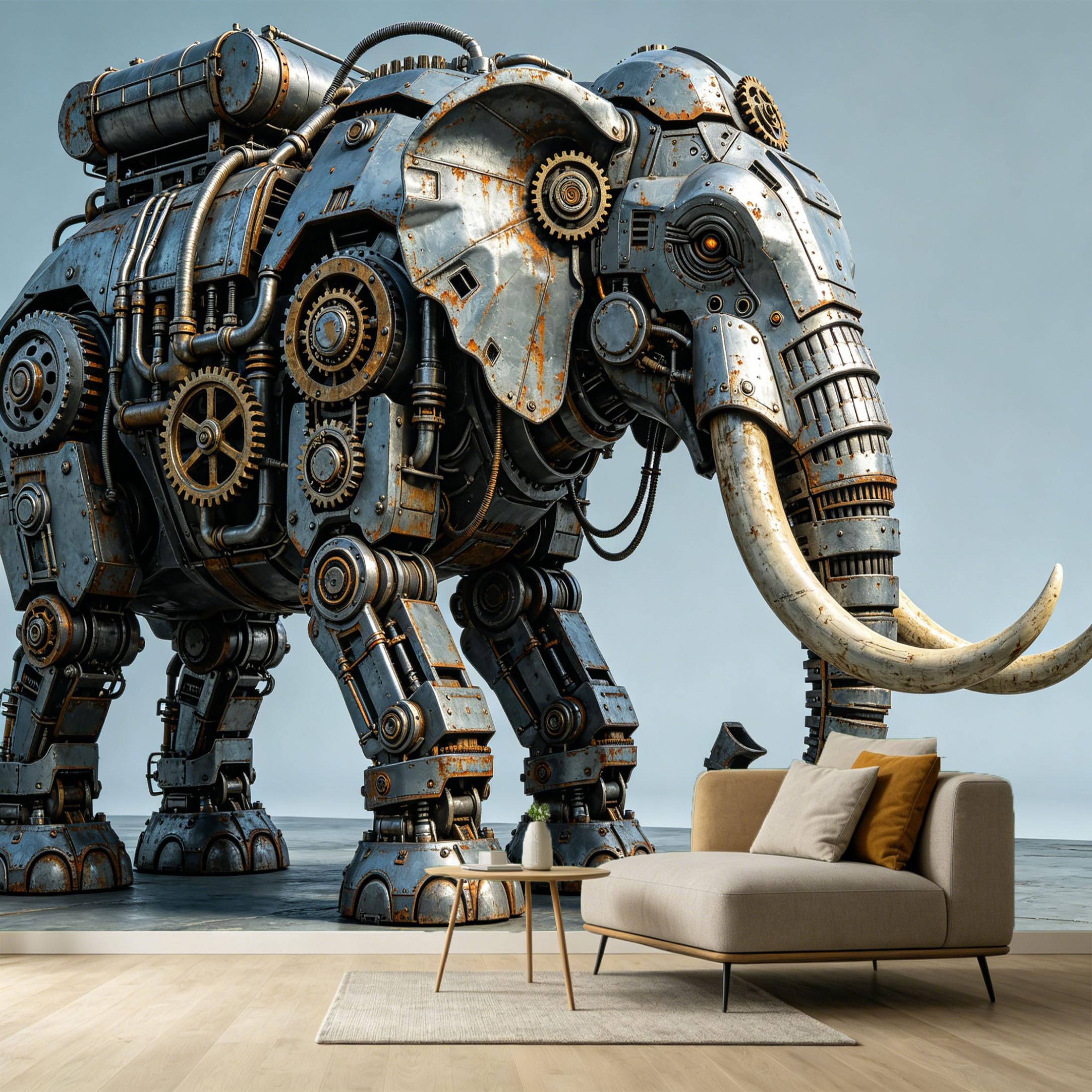 Custom Size Wall Murals Steampunk Elephant Industrial Mechanical Animal Gears Textured SelfAdhesive Wall Fabric Removable Large Wallpaper for Photo Living Room