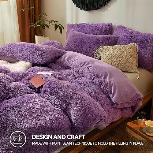 Miniatura 5 de Juego de edredón de piel sintética color negro, tamaño Queen, edredón de piel alternativa al plumón de 3 piezas (1 edredón de felpa + 2 fundas de