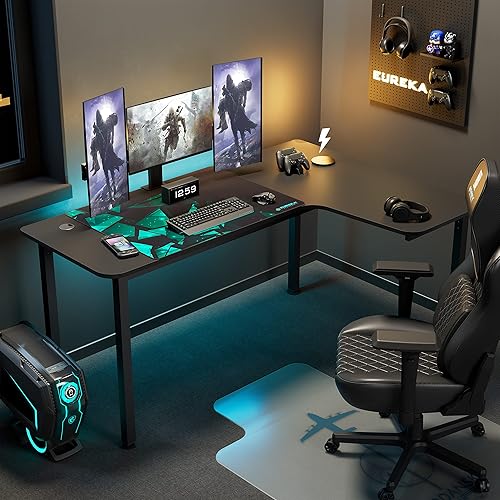 Miniatura 2 de EUREKA ERGONOMIC Escritorio de computadora en forma de L de esquina negra de 60 pulgadas, para oficina en casa, juegos, estudio, mesa de escritura,