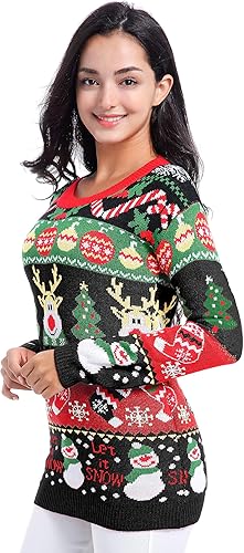 Miniatura 2 de V28 - Suéteres Ugly Christmas diversos para mujer suéter de punto con renos felices