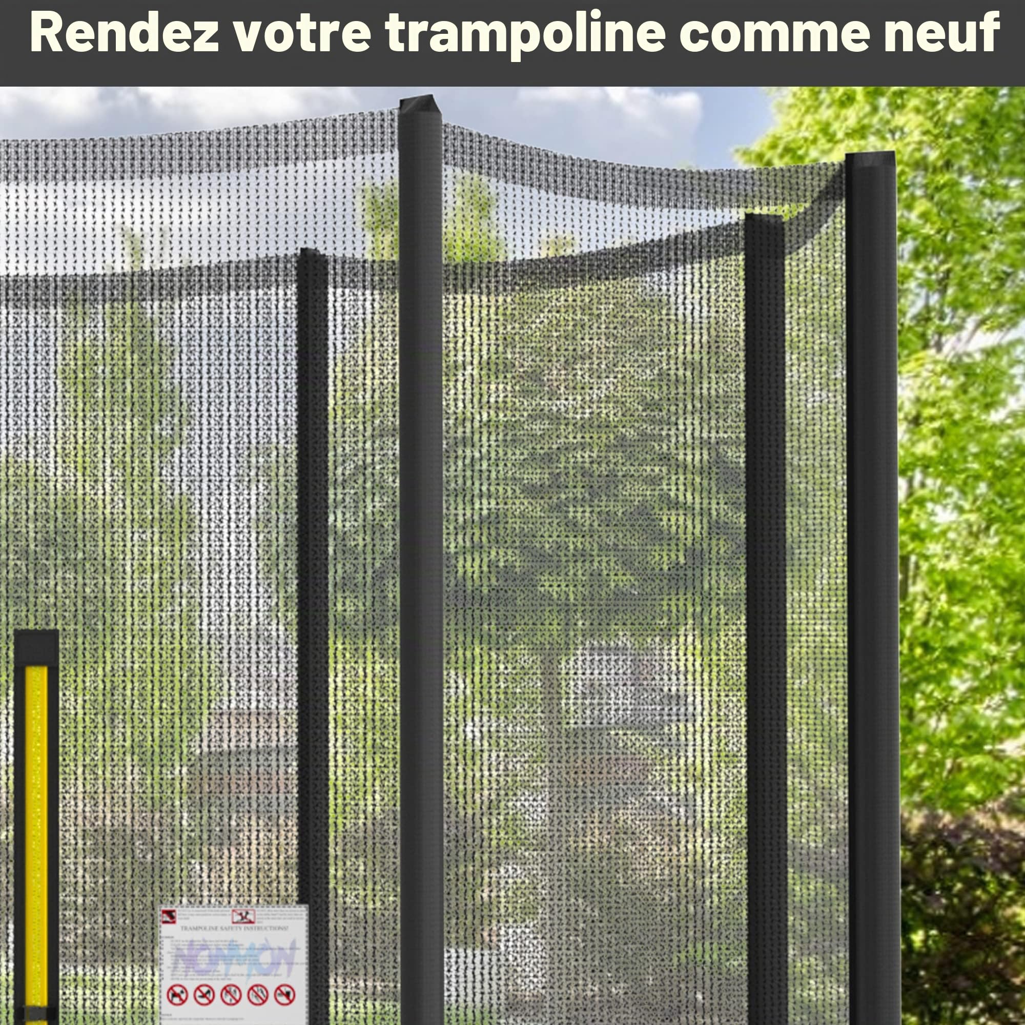 NONMON Filet de Trampoline Ø 244 305 366 397 423 cm, Filet Remplacement de Sécurité pour Trampolines 6 8 Barres, Filet de Protection Résistant aux UV avec Fermeture Éclair - Noir Bleu Vert Rose