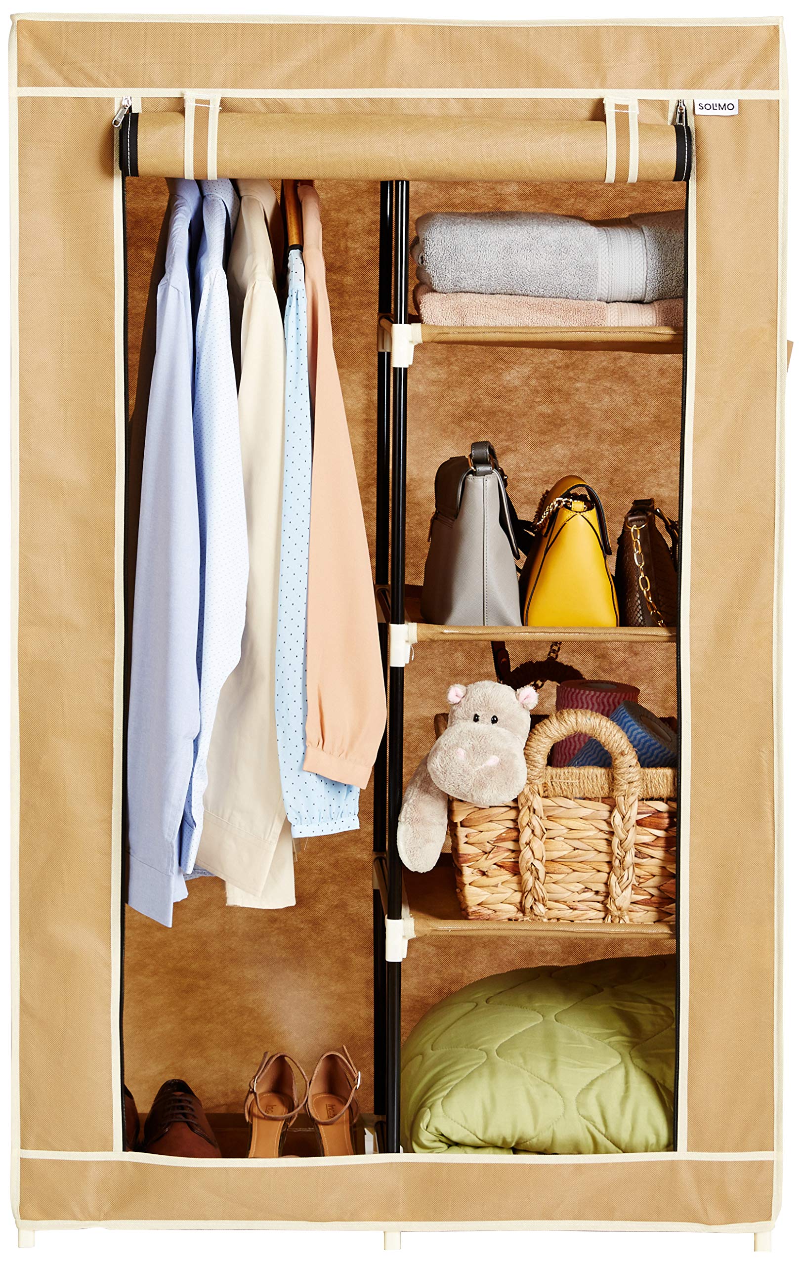 Amazon Brand - Solimo Plastic 2-Door Foldable Wardrobe,5 Racks,Beige,85 Centimeters,44 Cm,138 Cm