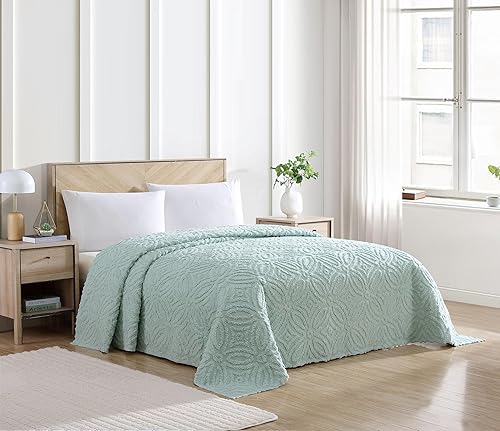 Beatrice Home Fashions Colcha de chenilla para anillos de boda, tamaño Queen, color azul