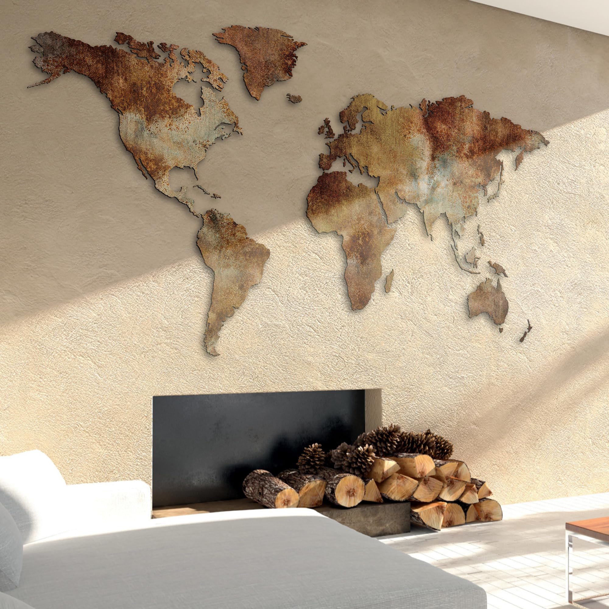 Giallobus - MAPA DEL MUNDO - EDICIÓN ESPECIAL - EFECTO DE ÓXIDO DE ESTILO INDUSTRIAL - DECORACIÓN PARED DE MADERA MDF - 190X105 CM