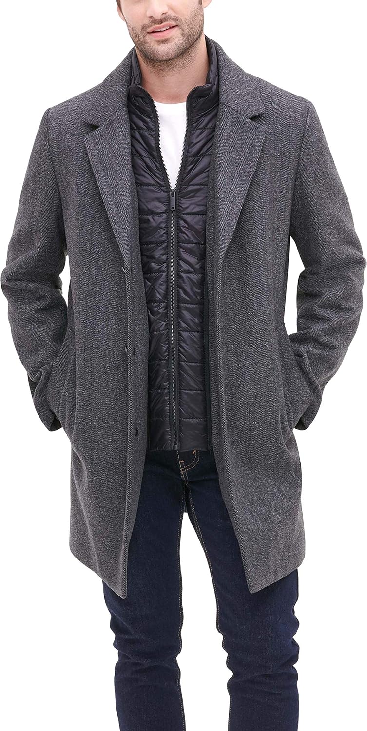 DKNY mens Wool Blend Coat With Removable Quilted Bib at  Men’s Clothing store