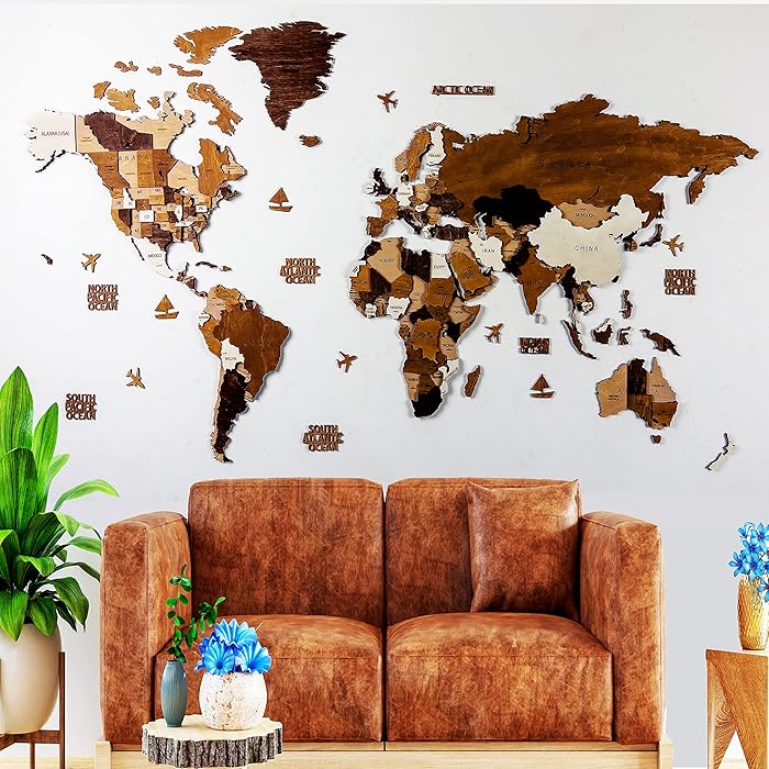 Buy Wooden World Map, Wood Map, Wall Art Decor, Map of the World, 3D