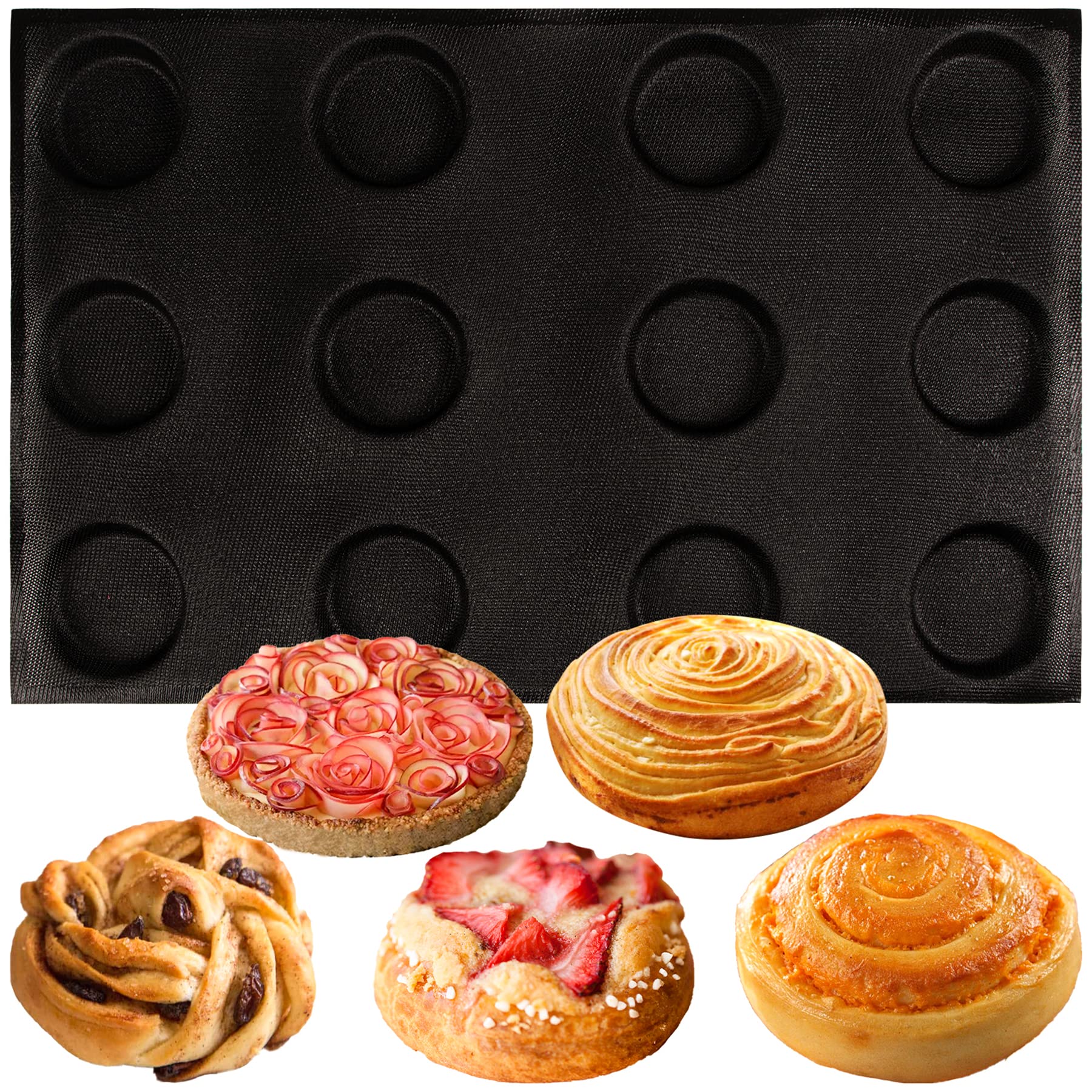 FUNSHOWCASE Bandeja antiadherente para hornear hamburguesas, molde de silicona para pan, molde de 12 pan, forma de círculo