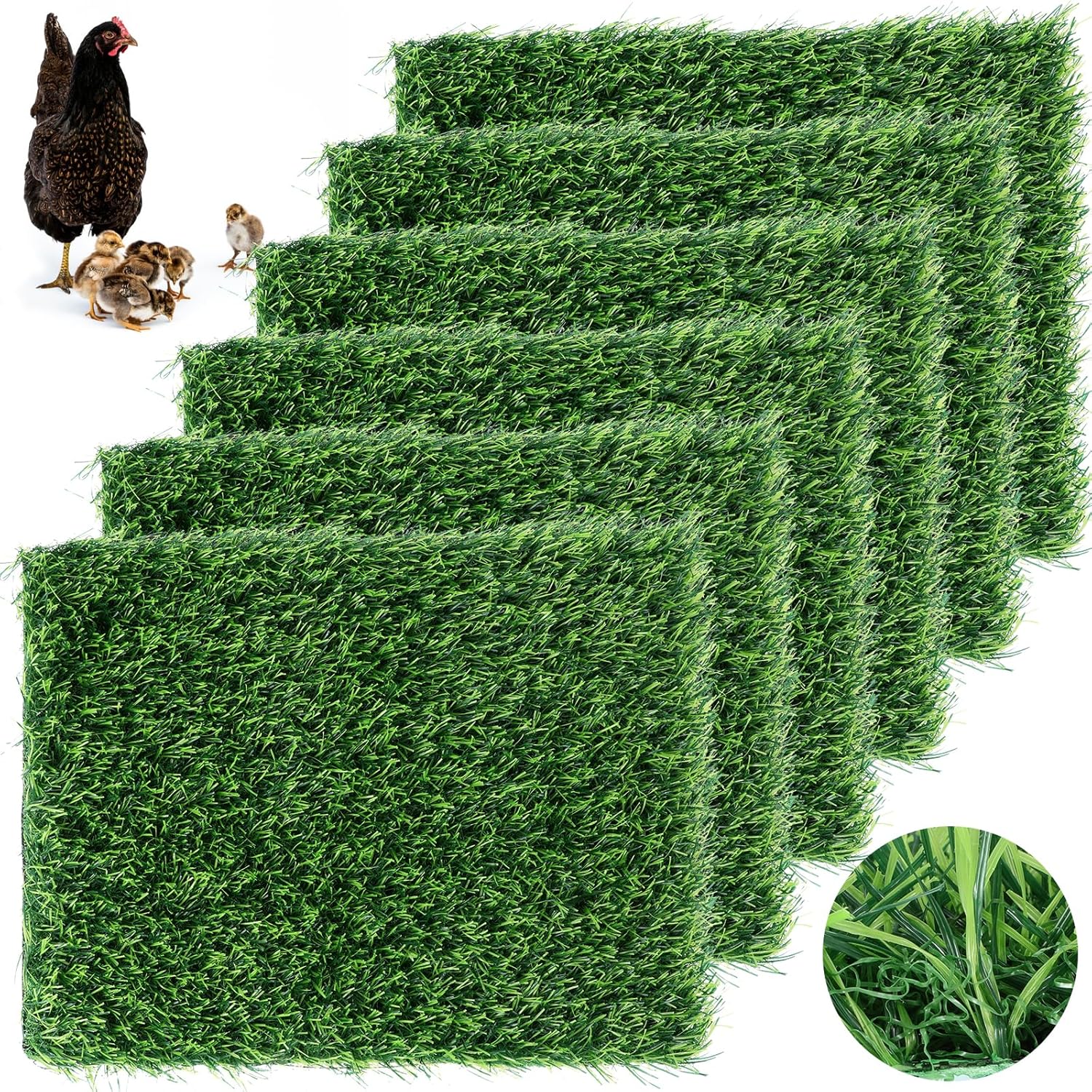 Lemecima 6 Pack 12x12x1.2" Washable Chicken Nesting Pads - Artificial Grass Mats for Coop Egg Laying Beds