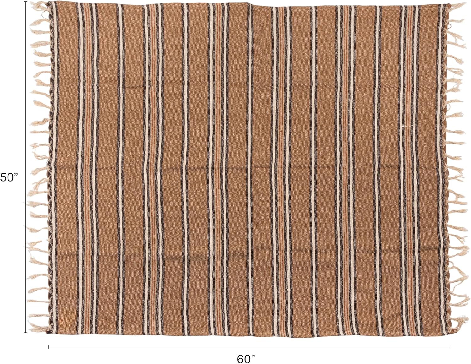 Creative Co-Op Cotton Blend Throw with Stripes and Fringe, Rust Color, Natural and Black - Image 2