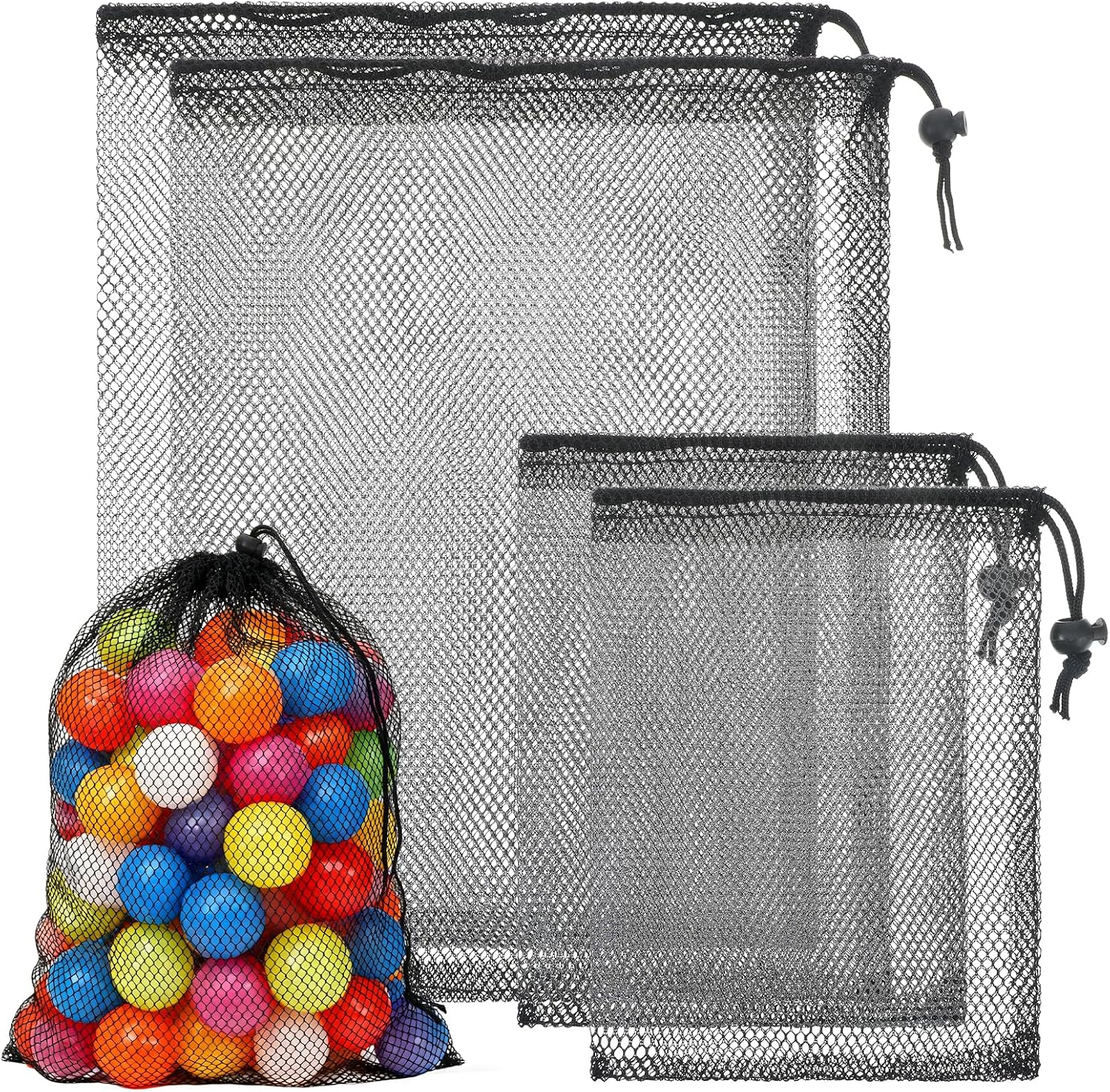 4 PCS Mesh Drawstring Bag, Black Nylon Mesh Ball Bag