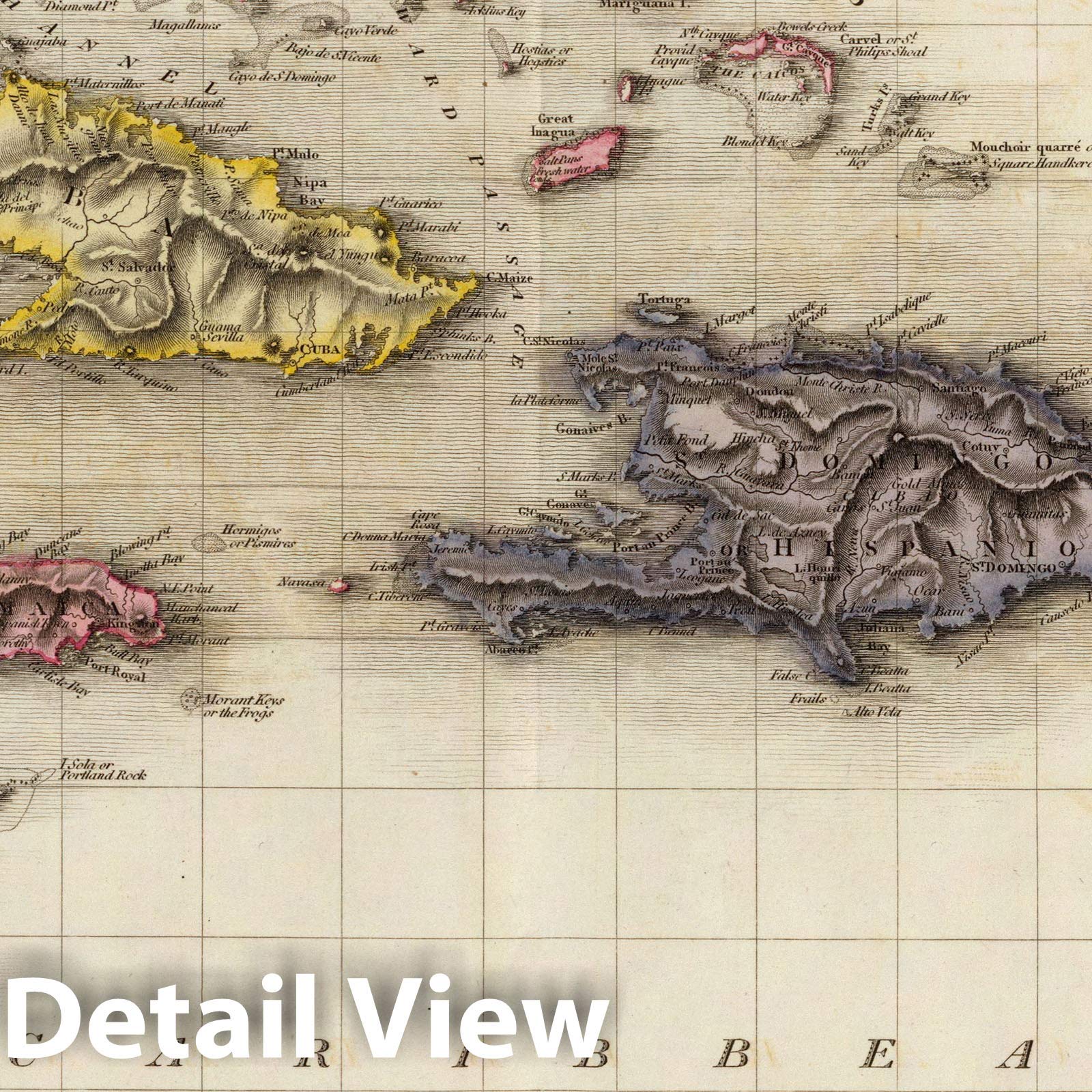 Mapa histórico: Pinkerton Mapa de las Indias Occidentales, Antillas y Mar Caribe, 1818, arte de pared vintage: 61 x 81 cm