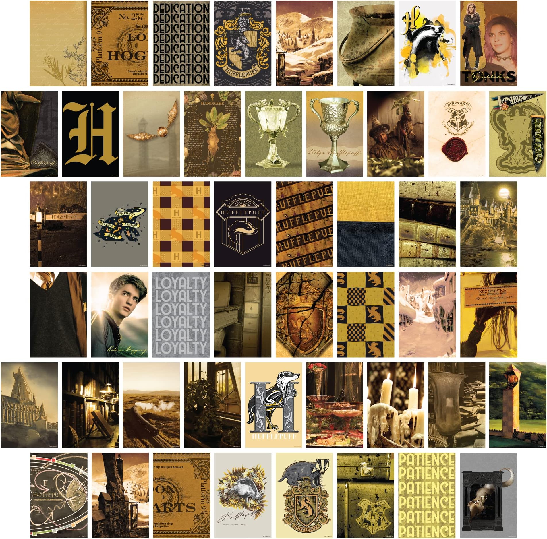 Conquest Journals Harry Potter Hufflepuff Wall Collage, Set of 50 Collectible 4"x6" Official Art Prints From The Wizarding World, Printed on Quality Card Stock, Matte Finish