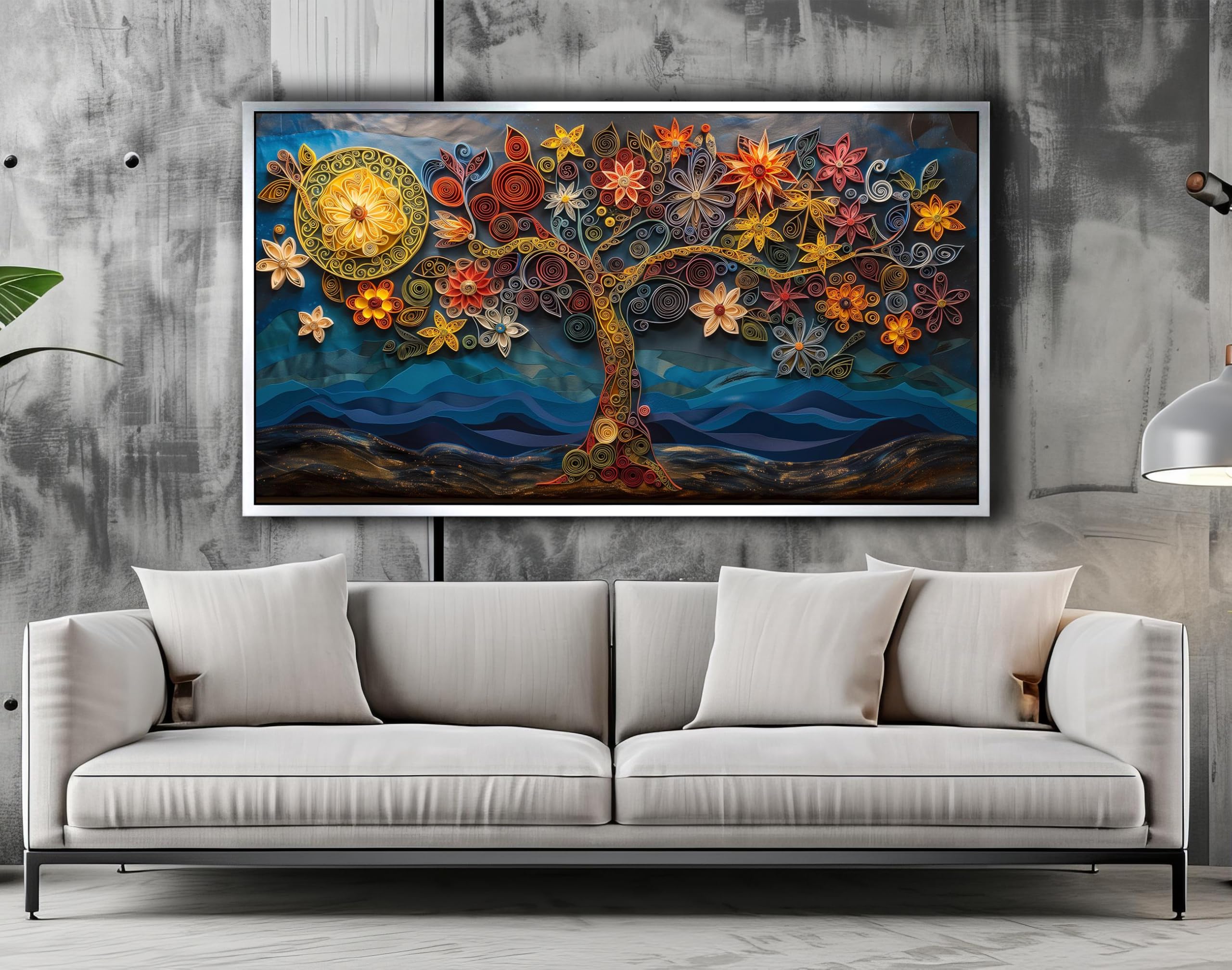 LMYCHENG Drzewo życia obraz na płótnie, kolorowe abstrakcyjne plakaty i nadruki, minimalistyczna sztuka ścienna do salonu, dekoracja domu (70 x 140 cm, rama wewnętrzna)