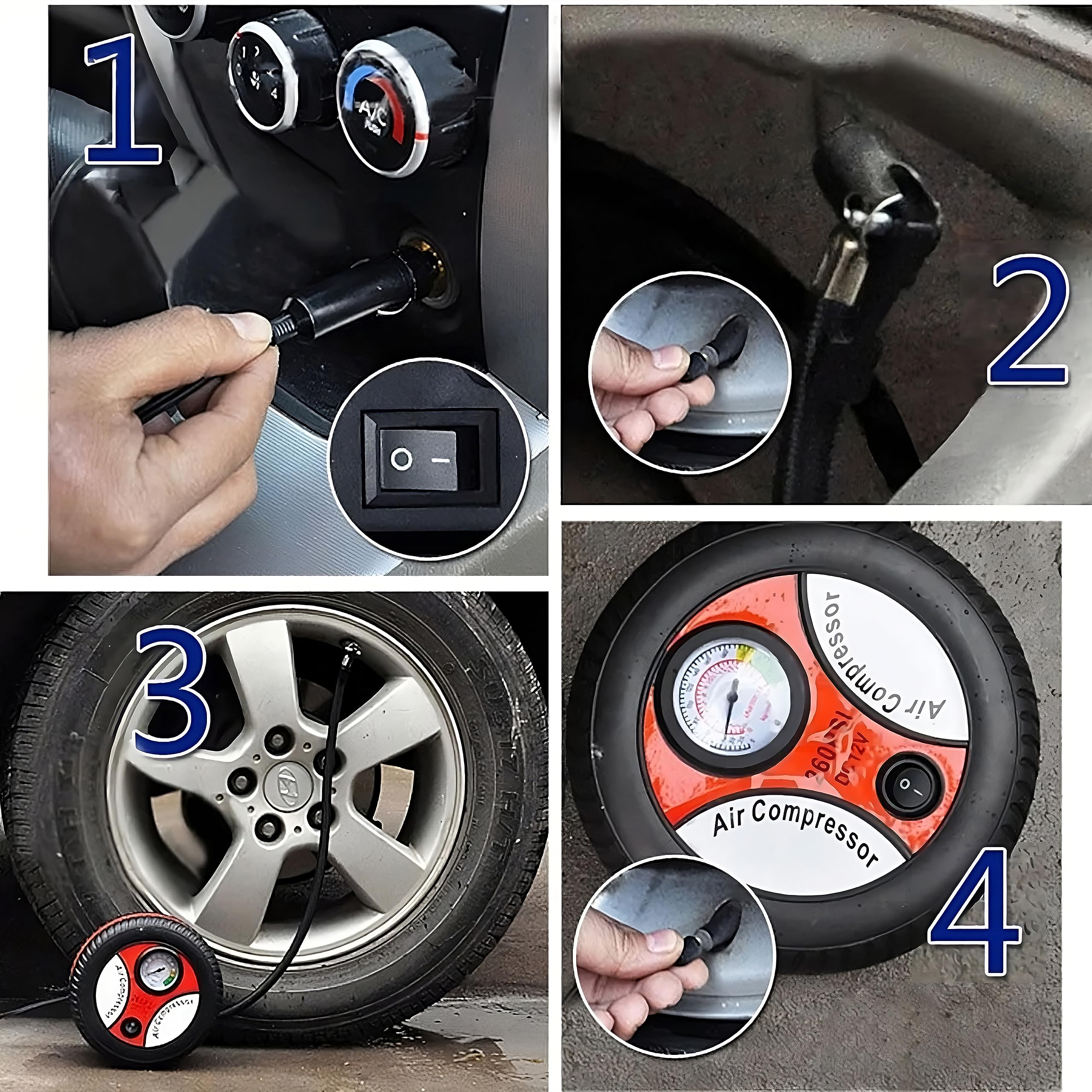 Retoo Sprężarka powietrza 12 V elektryczna pompka powietrza inflator do opon samochodowych rowerowych motocykla piłki materaca poduszki powietrznej przenośny kompresor 260 PSI 60 W