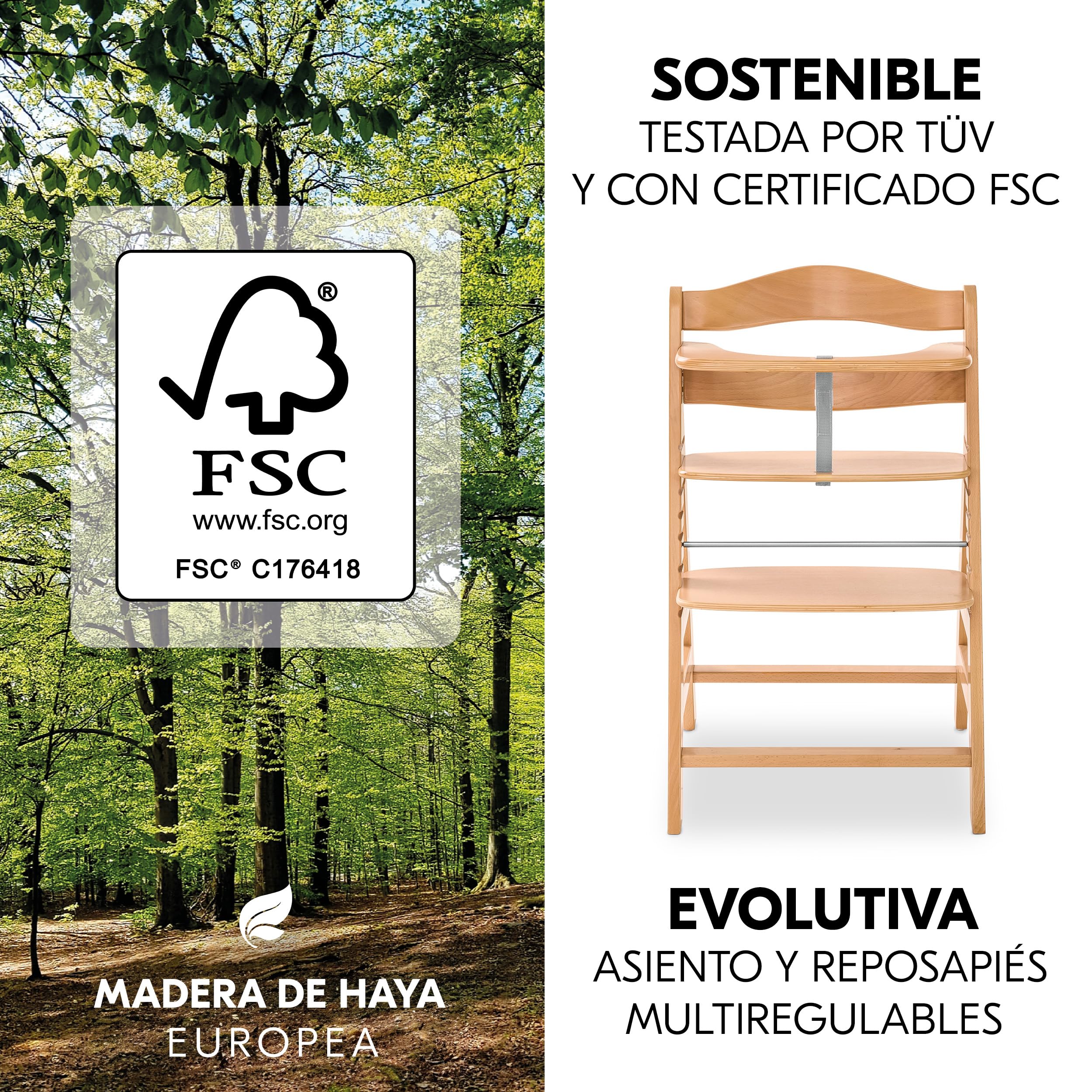 hauck Alpha Plus Newborn Set Deluxe Trona Evolutiva Bebe con Hamaca, Cojín y Arnés - Hamaca Alta Reclinable desde el Nacimiento - Silla Madera Niño Regulable - Tronas Infantiles de Madera - Natural
