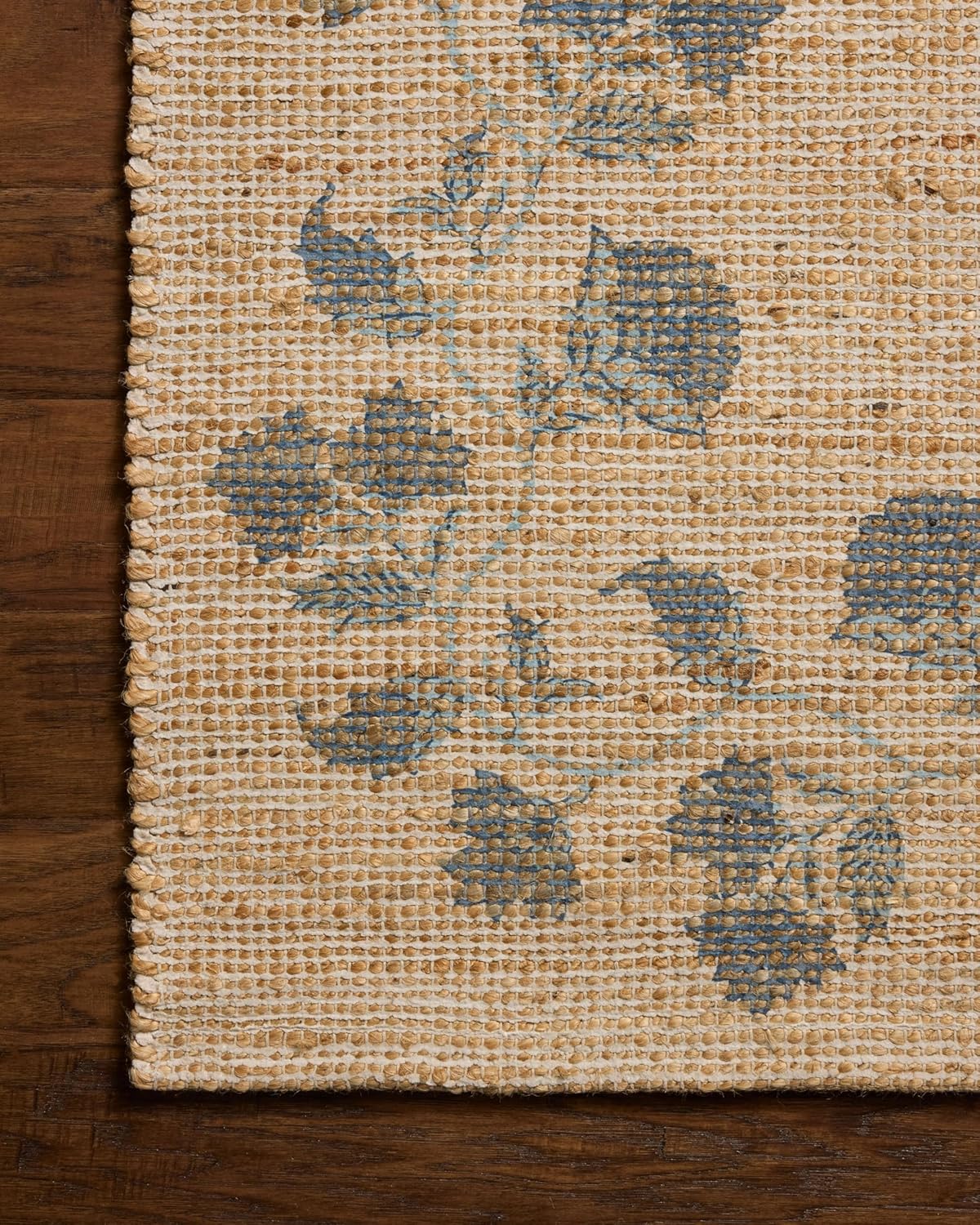 Loloi Chris Loves Julia Rue Collection RUE-05 Natural/Denim 3'-6" x 5'-6" Accent Rug Jute Neutral Floral Living Room Bedroom Rug