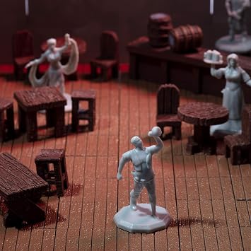 Monster Townsfolk Mini Fantasy Figures - 8pc Entertainer Non Player Character NPC Miniatures - 1 Hex-Sized Compatible w DND Dungeons and Dragons, Pathfinder and All RPG Tabletop Games
