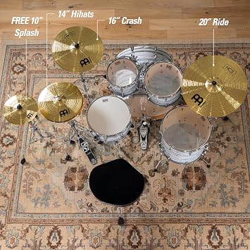 Meinl Cymbal Set Box Pack with 14 Hihats, 20 Ride, 16 Crash, Plus a FREE 10 Splash HCS Traditional Finish Brass Made In Germany, (HCS141620+10) | 14 Hihats, 16 Crash, 20 Ride, 10 Splash Durable Brass Alloy, Bright & Cutting Sound, Beginner Friendly