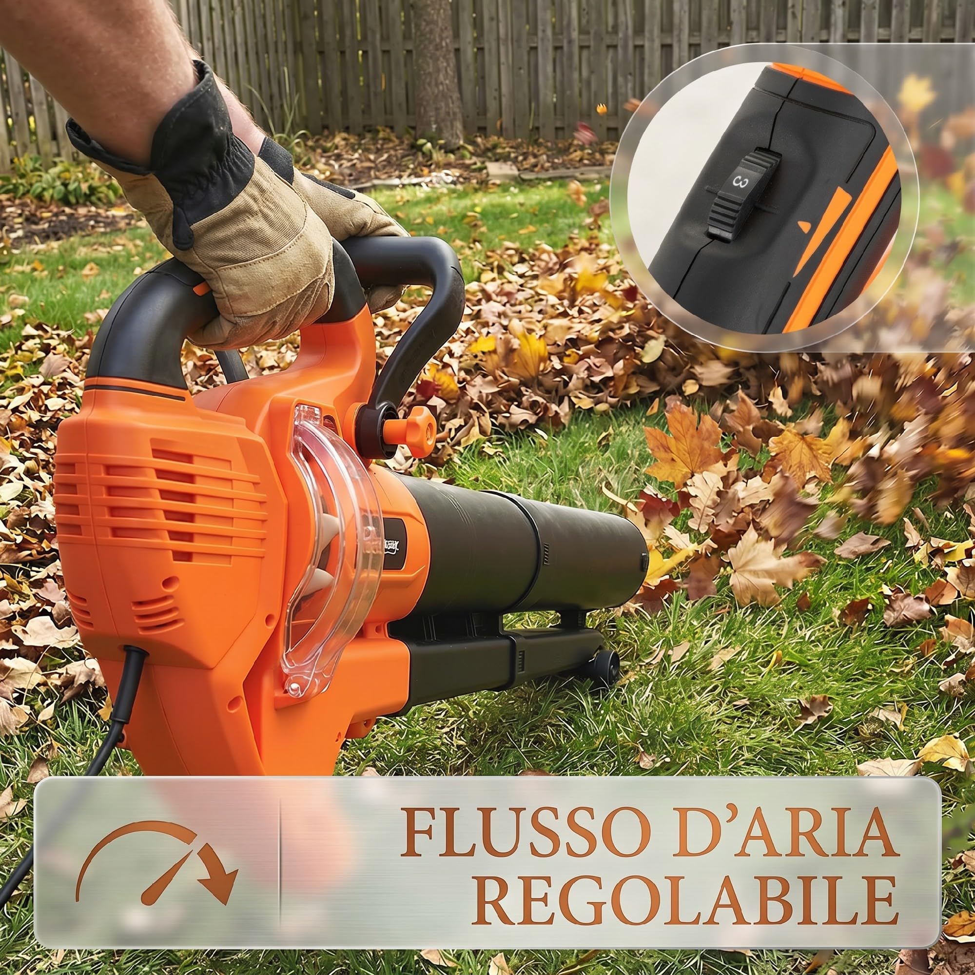 Outsunny Soffiatore e Aspiratore per Foglie 3-in-1 da 3000W con Trituratore, Sacco da 40L, 4 Ruote, Tracolla Regolabile, per Prati Vialetti e Terrazzi