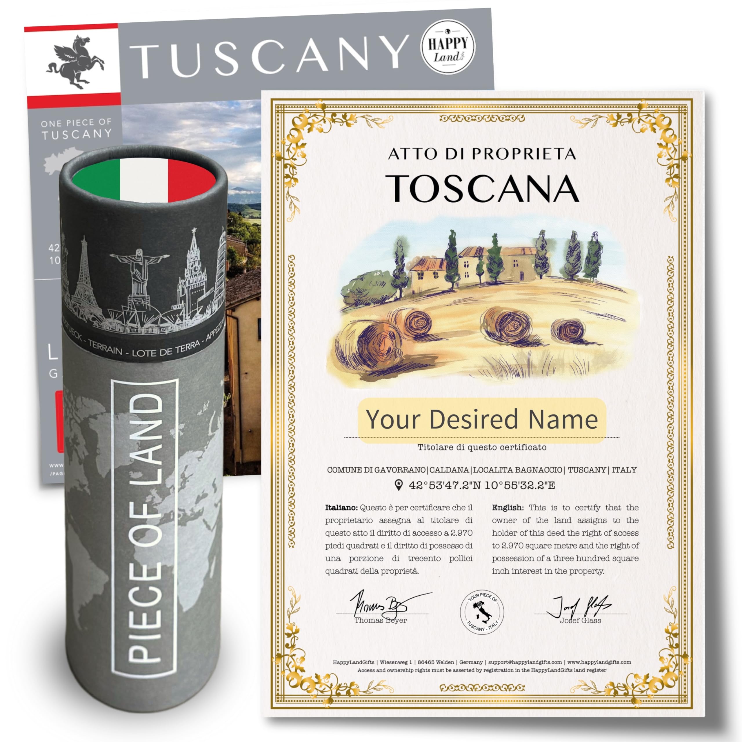 Tuscany Premium Gifts | Real Piece of Tuscany | Highly Unique Gift idea | Personalised Certificate | for Women, Men, Birthday, Anniversary, Wedding
