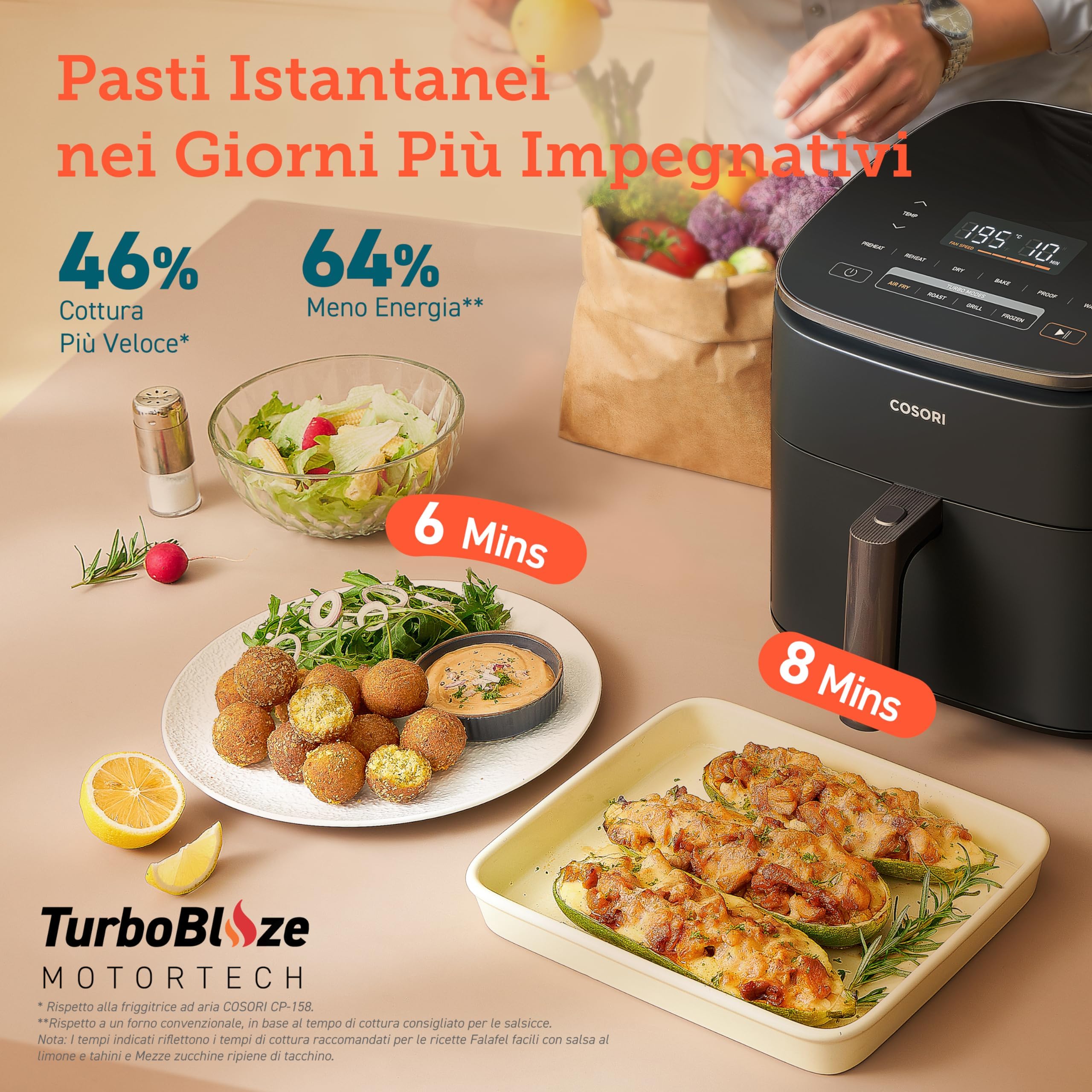 COSORI Friggitrice ad Aria Turbo Blaze 6L con Rivestimento in Ceramica, Air Fryer con DC Motore, 9 Funzioni & 5 Velocità della Ventola Automatica, 110 Ricette & 96 Tabelle di Cottura, 1725W