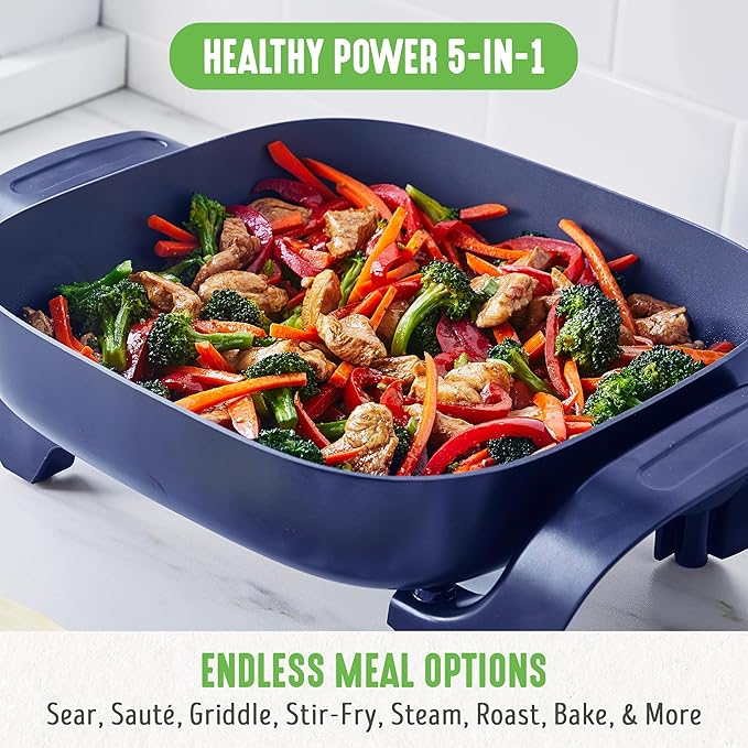 Sartén Eléctrica GreenLife 12" 5QT Cuadrada, Antiadherente Cerámico miniatura 5