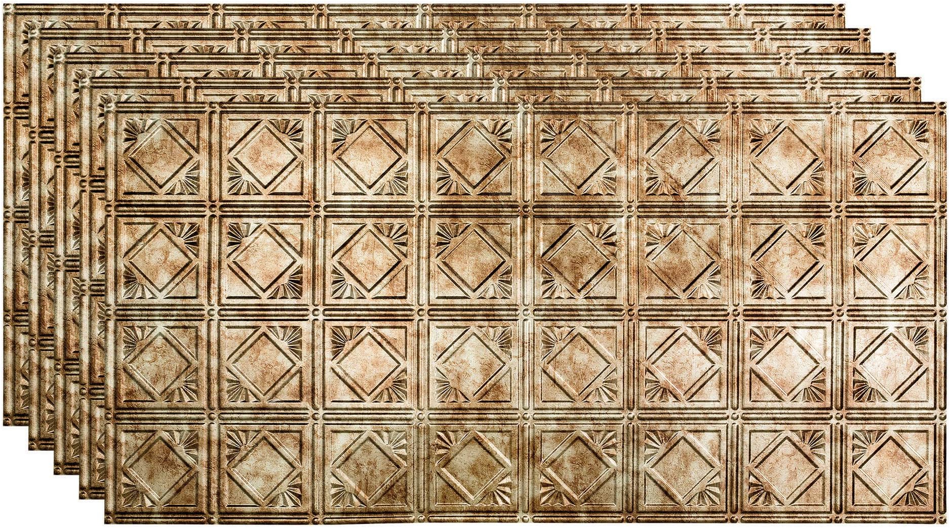 FASÄDE Traditional Style/Pattern 4 Decorative Vinyl 2ft x 4ft Glue Up Ceiling Panel in Bermuda Bronze (5 Pack)
