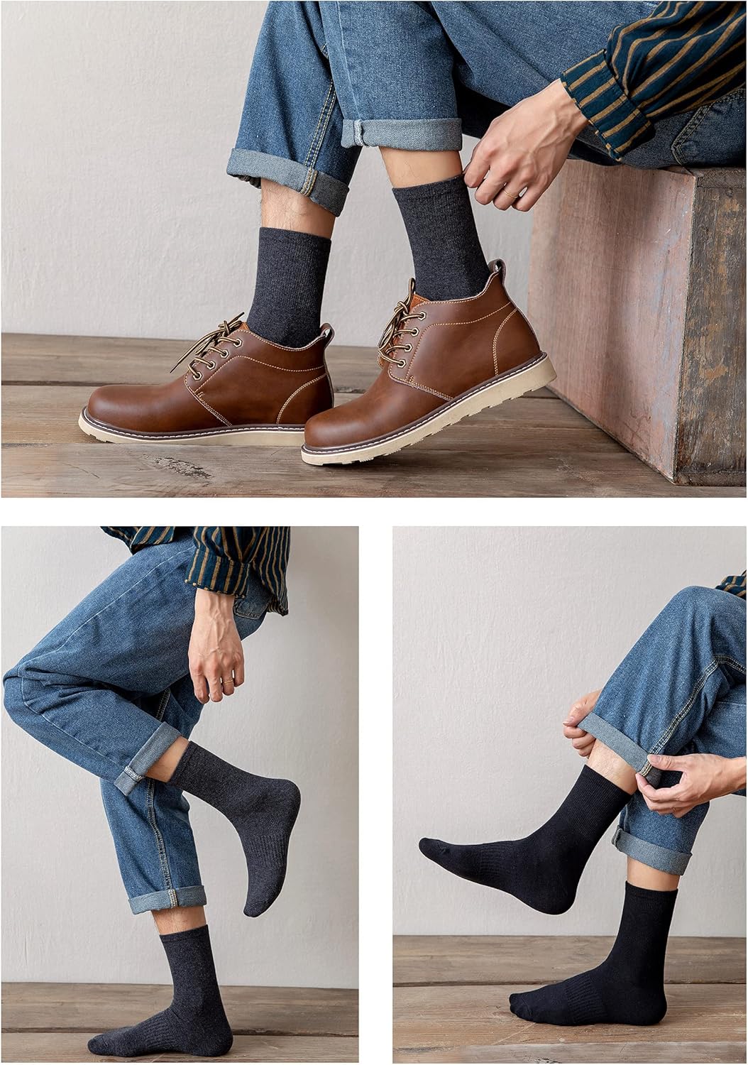 Mens Cotton Crew Socks Thin Cushioned Cotton Socks for Mens Calf Socks 7Pairs - Image 5