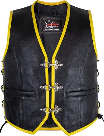 Mens motorcycle biker vest club style with buckle closure