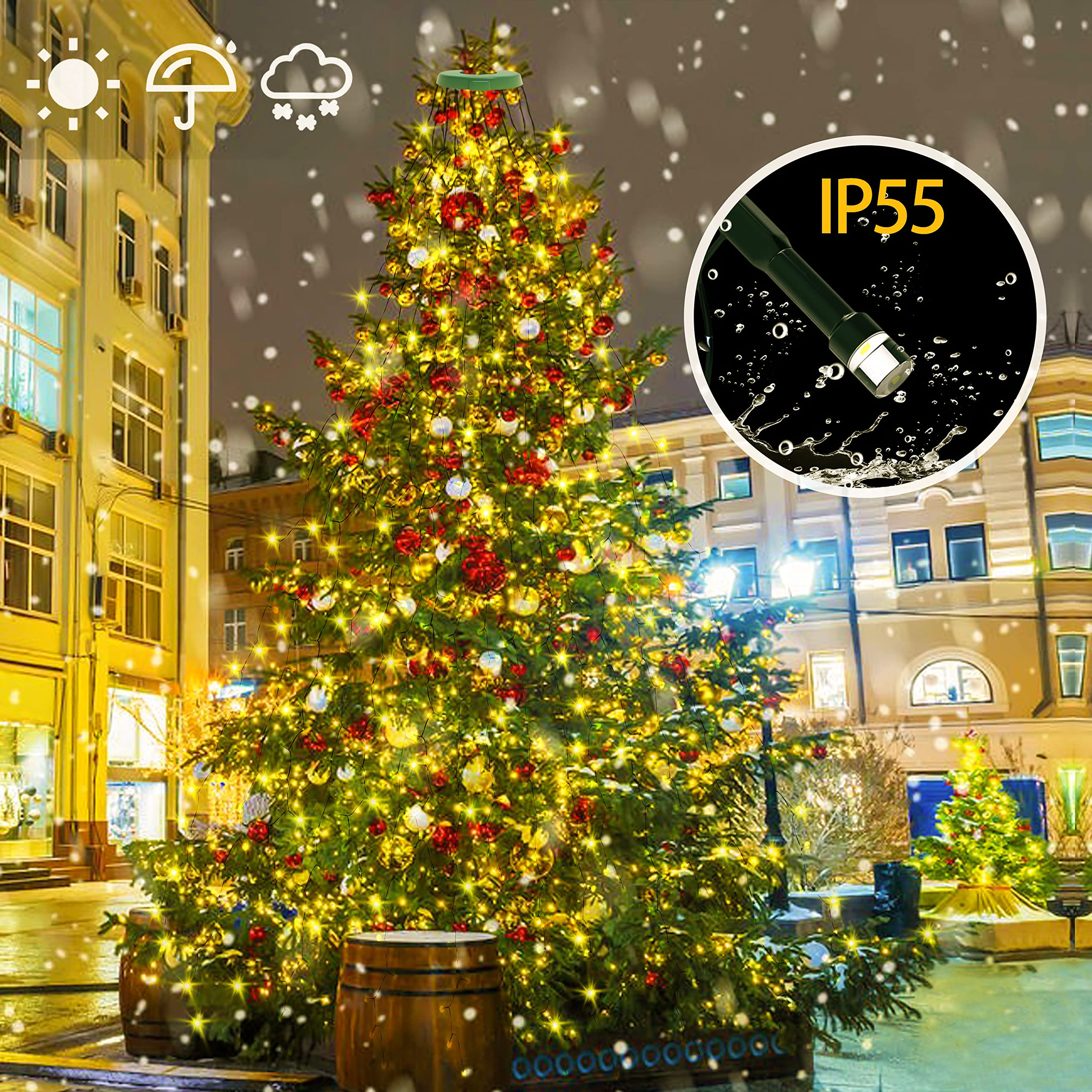 aneeway 410 LEDs Luces de Estrella, 8 Modos Guirnalda de Luces de Cadena Estrelladas Impermeable para Exteriores e Interiores Arbol de Navidad Decoracions Light Xmas Tree String Lights Blanco Cálido
