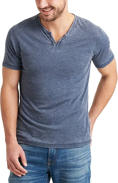 Lucky Brand Mens Venice Burnout Notch Neck Tee Shirt